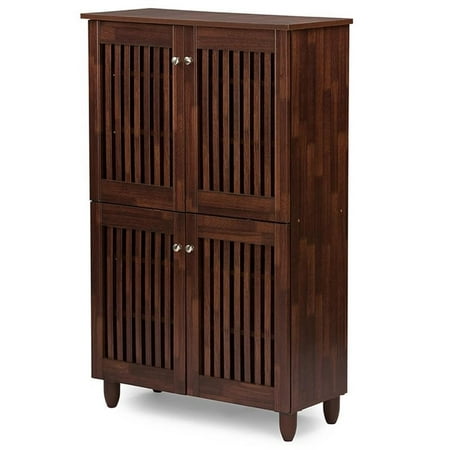 Baxton Studio Fernanda 4 Door Tall Shoe Cabinet in Oak Brown