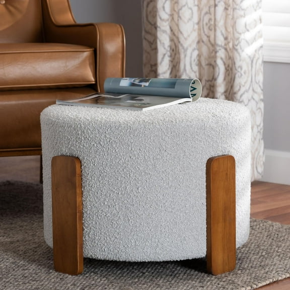 Baxton Studio Finlay Japandi Footstool, One Size, Walnut Brown