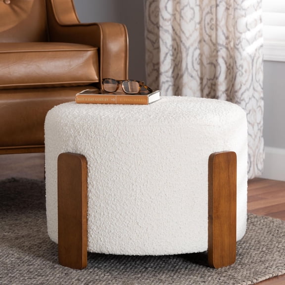 Baxton Studio Finlay Japandi Footstool, One Size, Walnut Brown