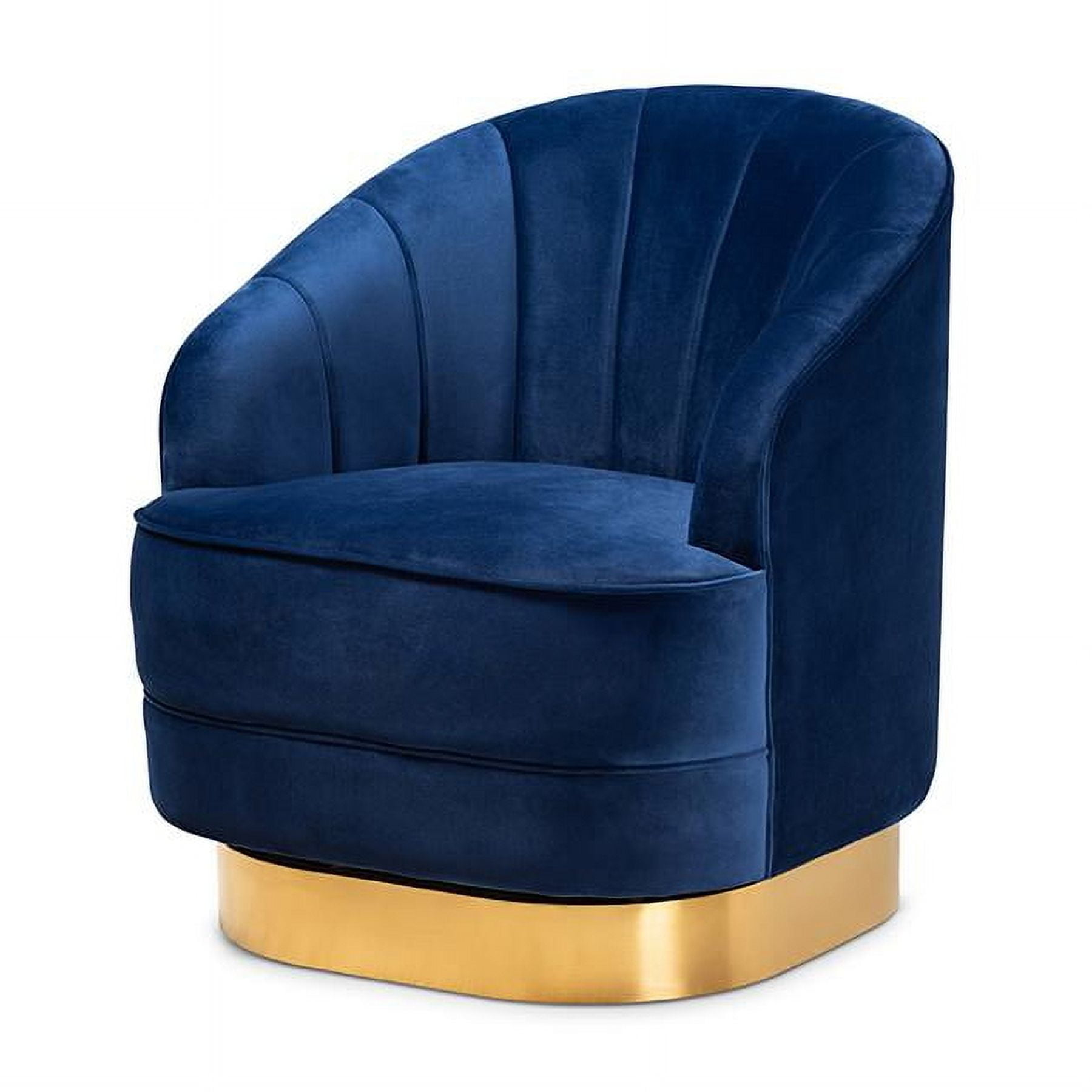 Royal Blue Velvet Barrel Swivel Accent Chair with Brushed Gold Base