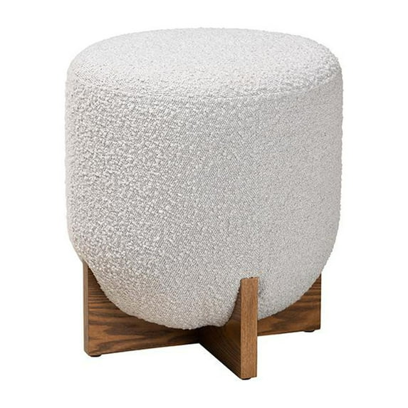 Baxton Studio Fisk Grey Boucle Fabric and Walnut Brown Wood Ottoman Footstool