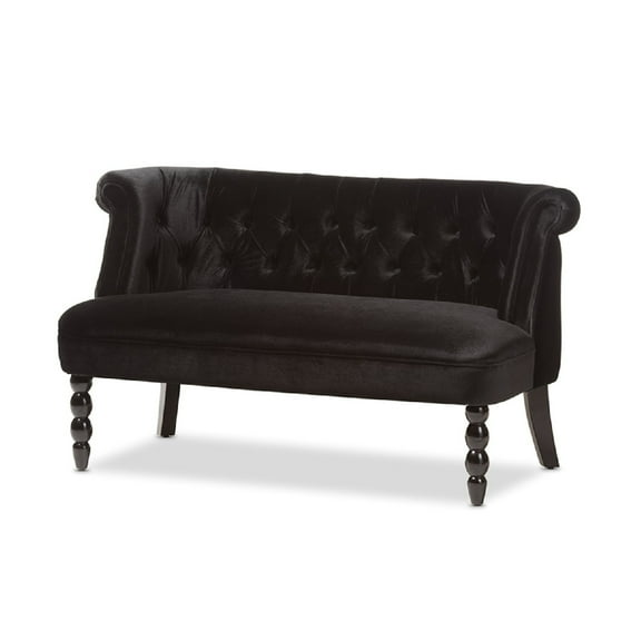 Baxton Studio Flax Victorian Style Contemporary Black Velvet Fabric Upholstered 2-seater Loveseat