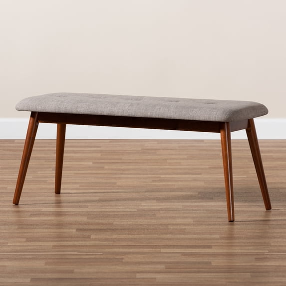 Baxton Studio Flora II Mid-Century Modern Light Grey Fabric Upholstered Medium Oak Finished Wood Dining Bench