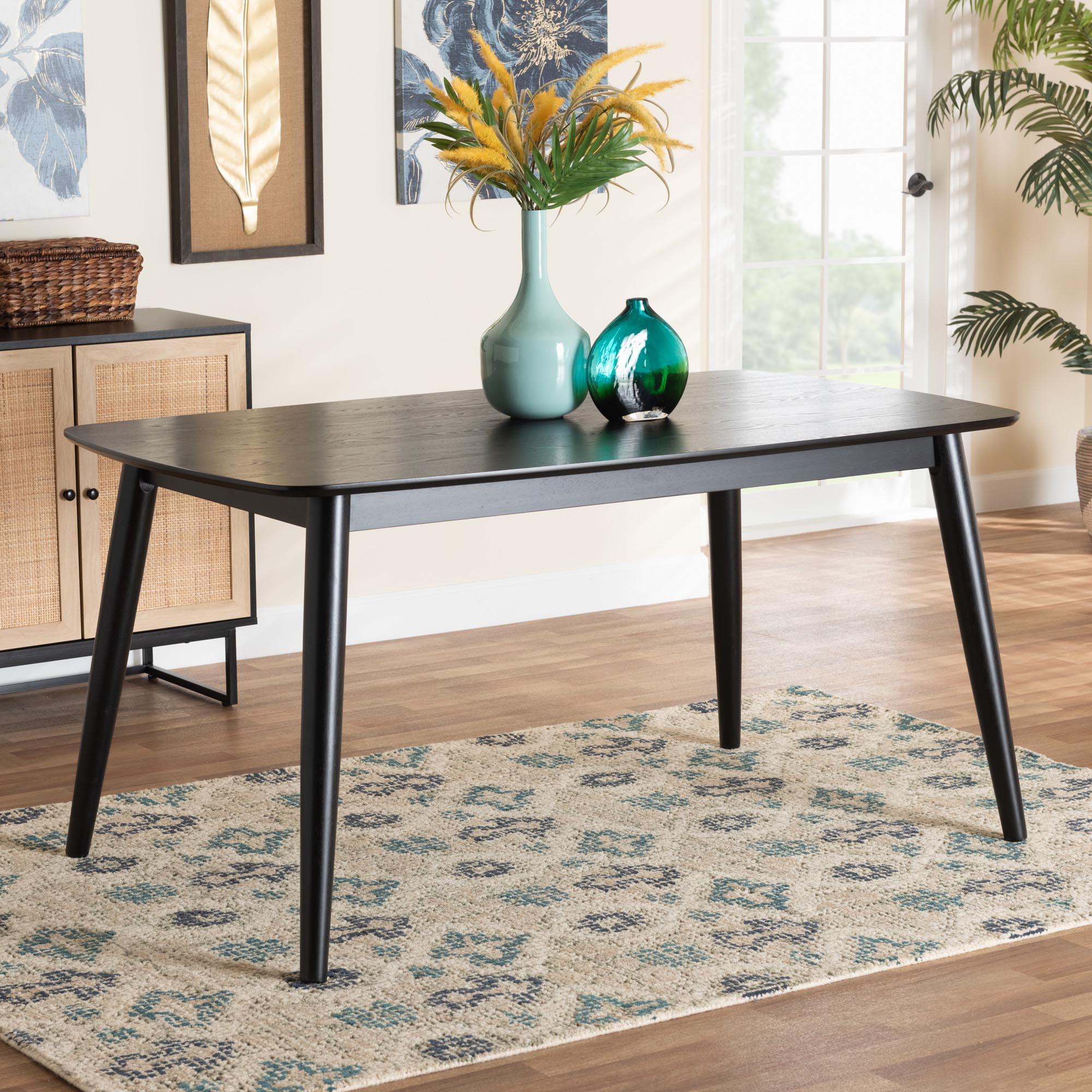 Mid century black dining table discount