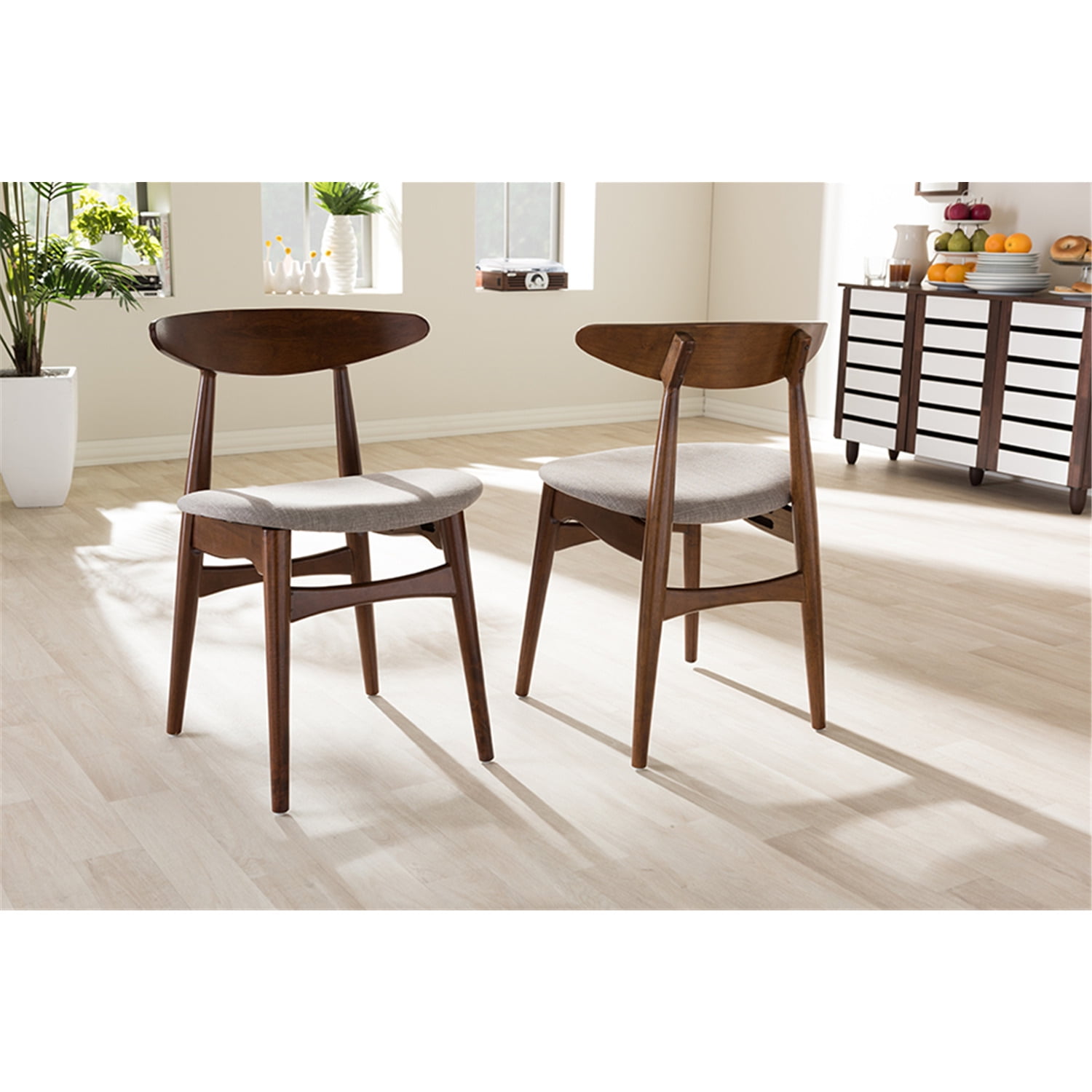 Gray Leather Parsons High-Back Side Chair with Wood Legs