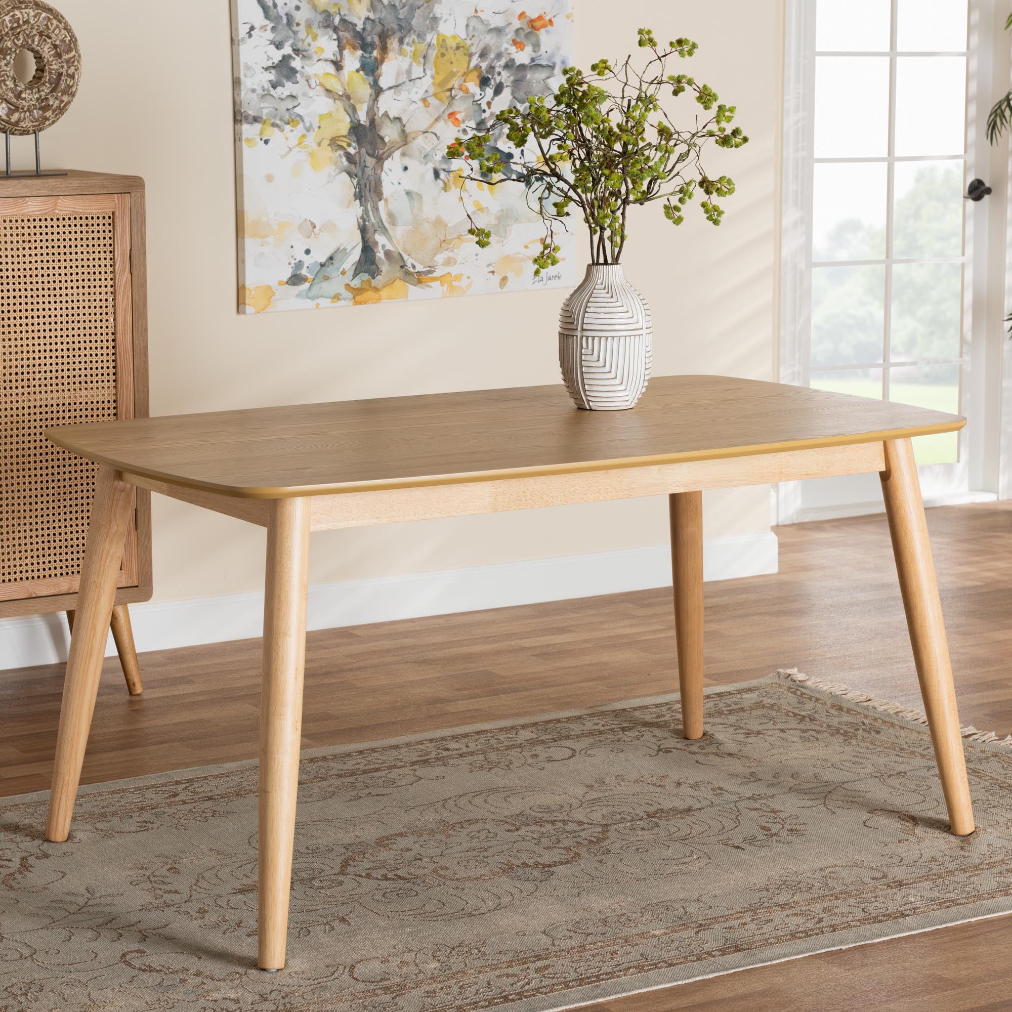 Baxton Studio Flora Mid-Century Modern Oak Dining Table, Seats 6