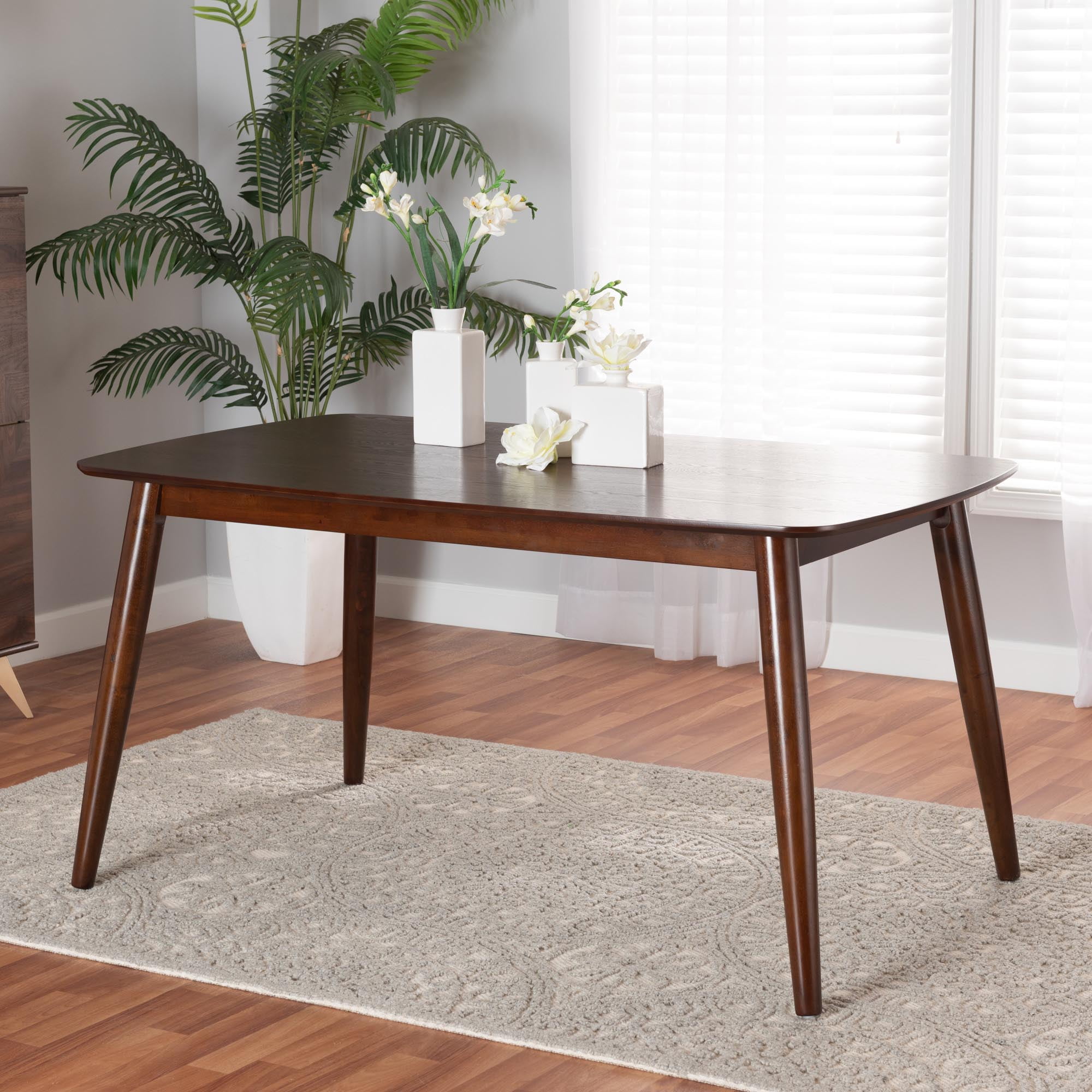 Walnut Brown Mid-Century Modern Rectangular Dining Table for Six