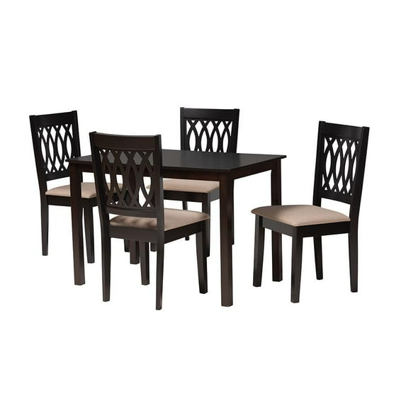 Baxton Studio Florencia Beige Fabric and Espresso Brown Wood 5-Piece Dining Set