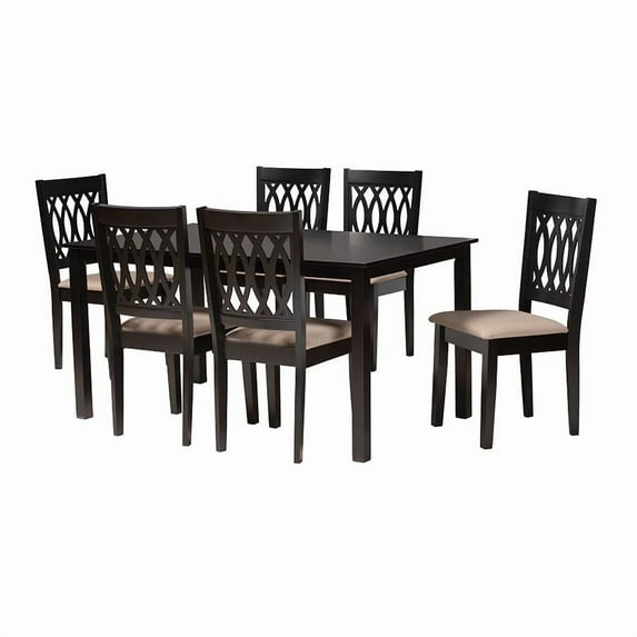 Baxton Studio Beige Fabric and Espresso Brown Finished Wood 7-Piece Dining Set