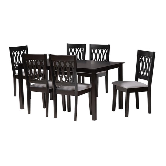 Baxton Studio Florencia Modern Grey Fabric and Espresso Brown Finished Wood 7-Piece Dining Set