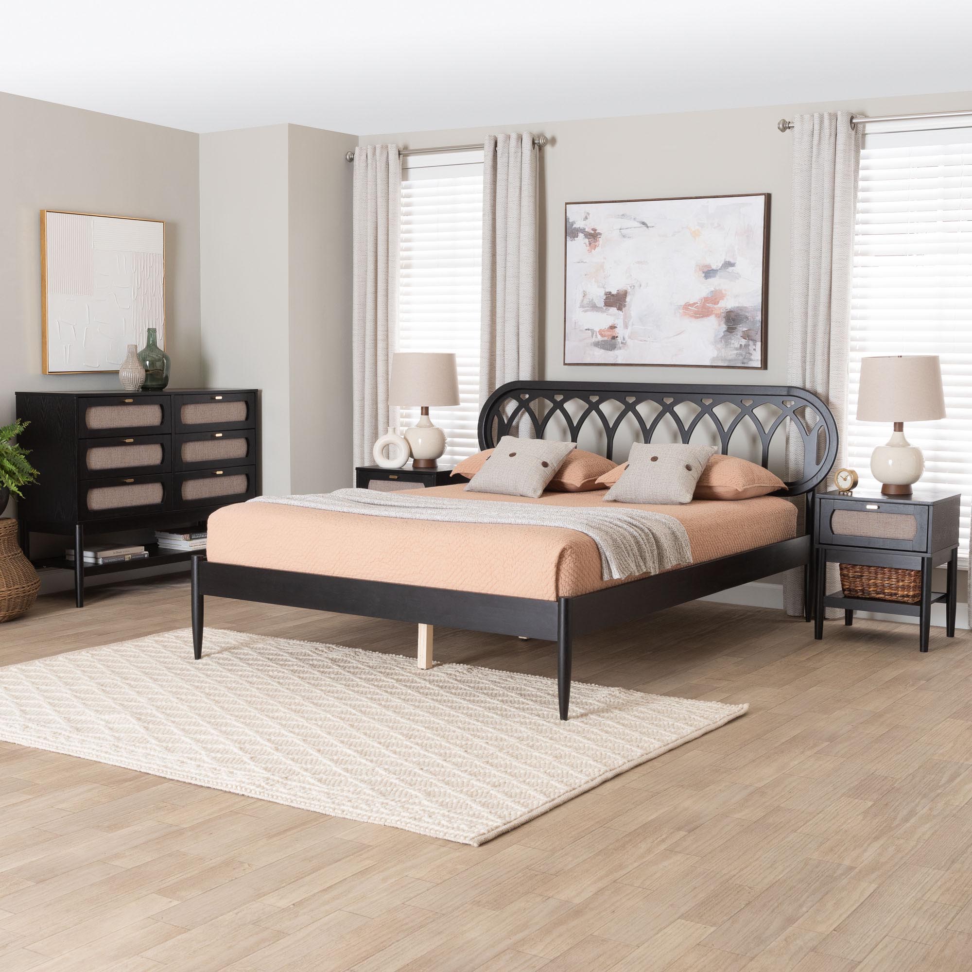 Baxton Studio Florica Art-Deco Bedroom Set, Queen, Beige