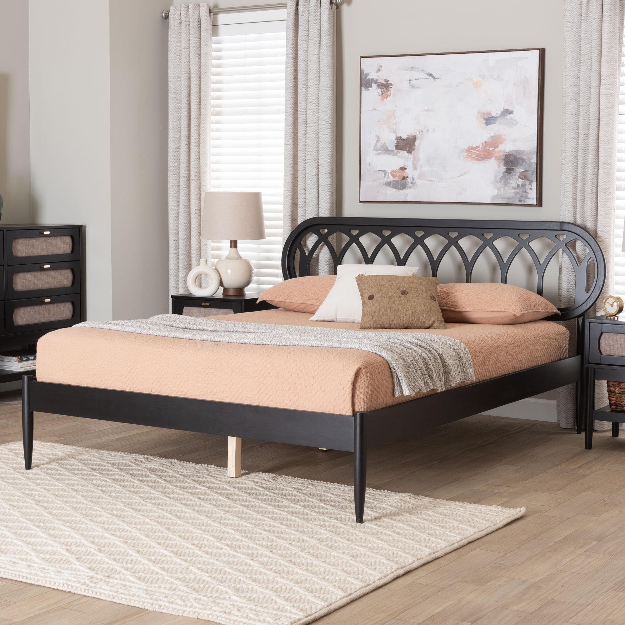 Baxton Studio Florica Art-Deco Platform Bed, Queen, Black