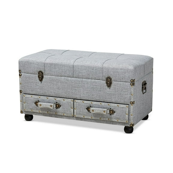 Baxton Studio Flynn Modern Transitional Grey Fabric Upholstered 2-Drawer Storage Trunk Ottoman