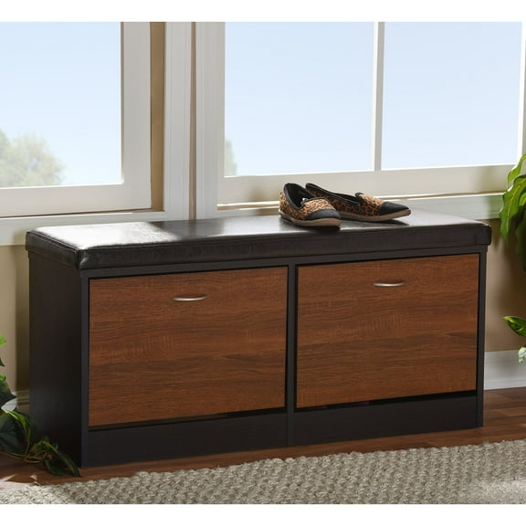 Baxton Studio Foley Faux Leather Shoe Bench in Dark Brown and Oak
