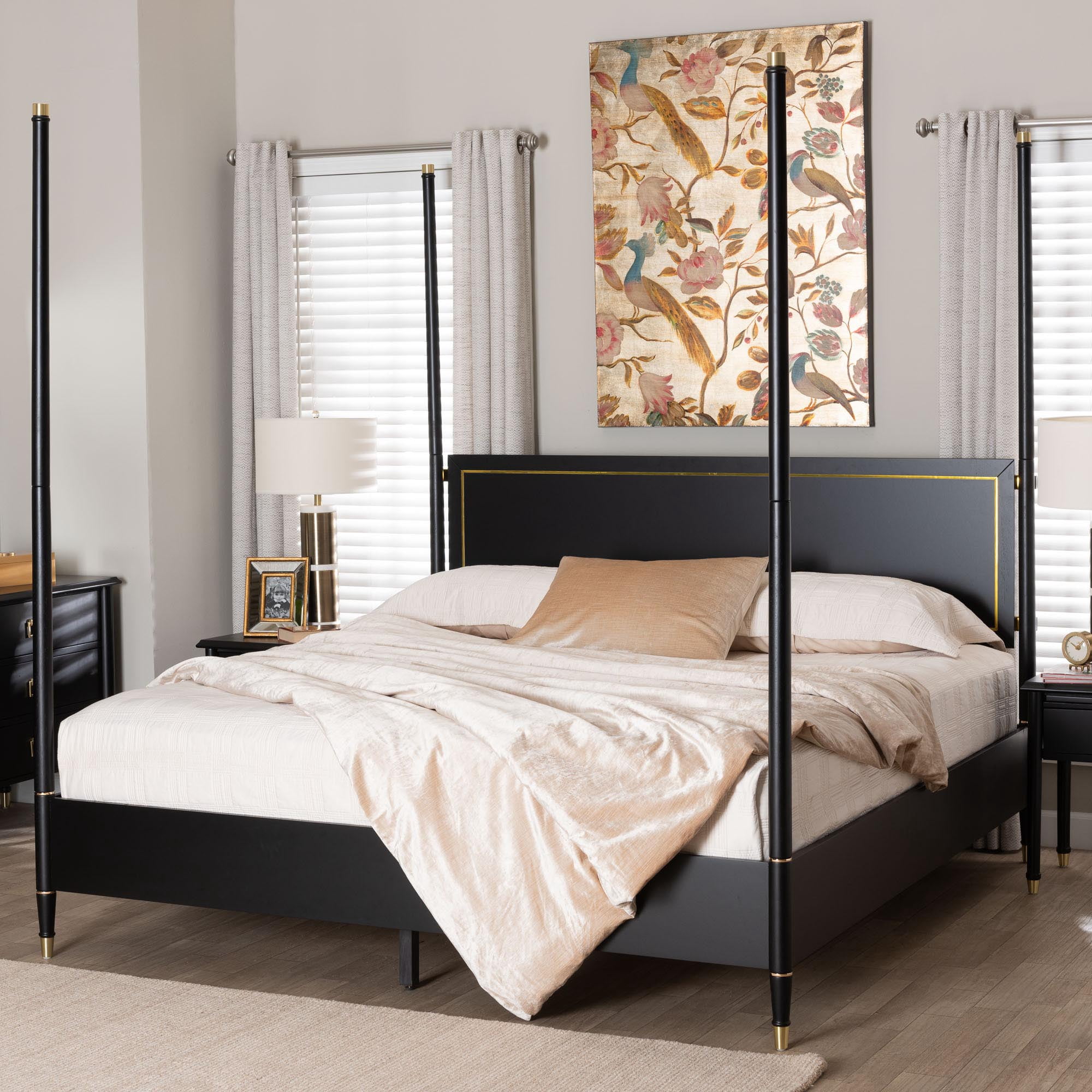Baxton Studio Four-Poster Art-Deco Platform Bed, King, Black