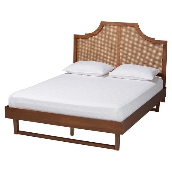 Baxton Studio Francine Modern Ash Walnut Woven Rattan Queen Size Bed