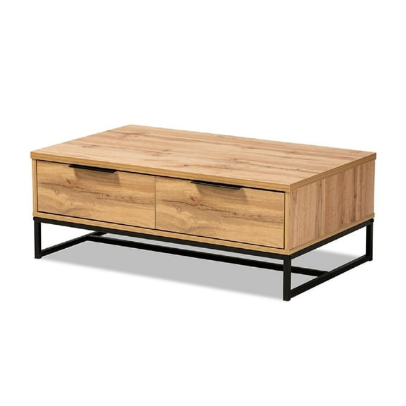 Baxton Studio Franklin Modern and Contemporary Oak Brown Finished Wood and Black Finished Metal 2-Drawer Coffee Table