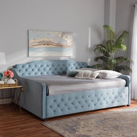 Baxton Studio Freda Daybed with Button Tufting, Light Blue Velvet