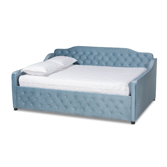 Baxton Studio Freda Transitional and Contemporary Light Blue Velvet Fabric Upholstered and Button Tufted Full Size Daybed