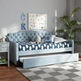 thumbnail image 1 of Baxton Studio Freda Transitional and Contemporary Light Blue Velvet Upholstered and Button Tufted Twin Size Daybed with Trundle, 1 of 11