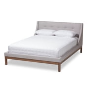 Baxton Studio Full Louvain Contemporary Upholstered Wood Standard Bed, Beige/Walnut