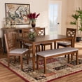 thumbnail image 1 of Baxton Studio Gabriel Modern and Contemporary Grey Fabric Upholstered and Walnut Brown Finished Wood 6-Piece Dining Set, 1 of 9