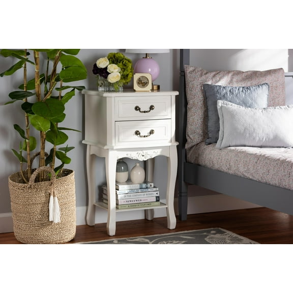 Baxton Studio Gabrielle Traditional French Country Provincial White-Finished 2-Drawer Wood End Table