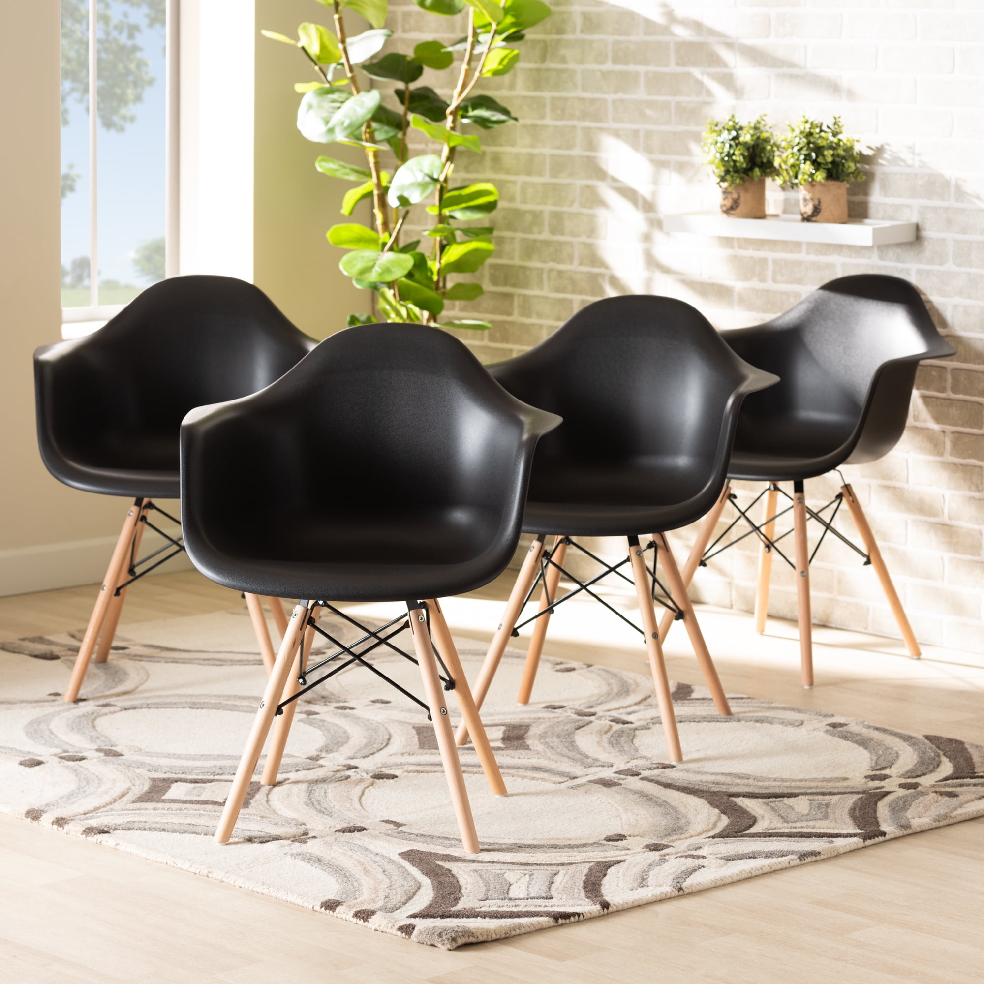 Baxton Studio Galen Dining Chair, Set of 4, Black
