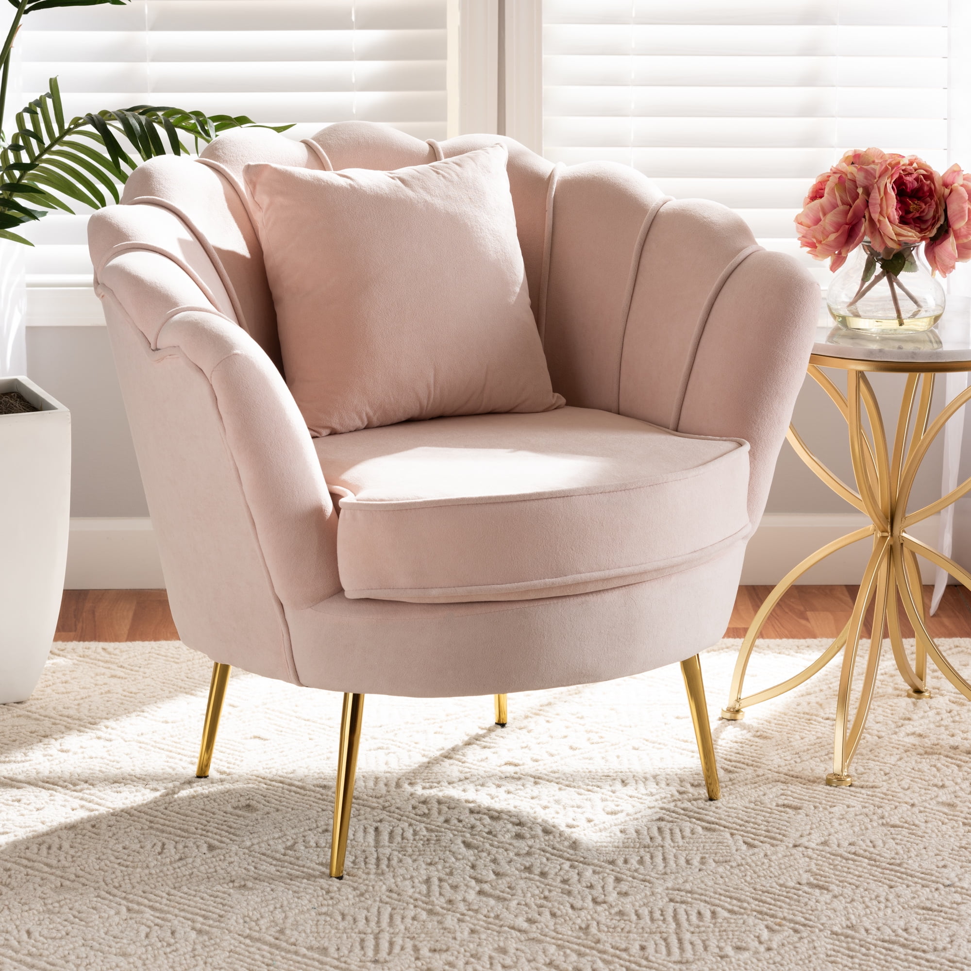 Baxton Studio Garson Club Chair Blush Pink and Gold Walmart