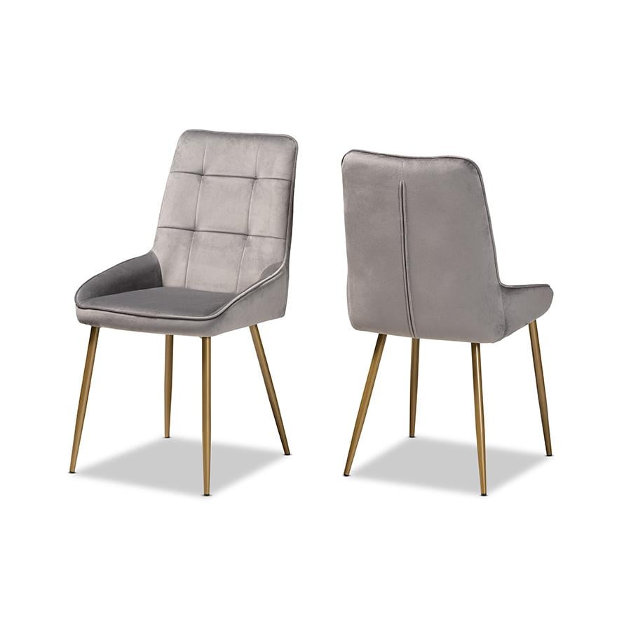 Gavino Grey Velvet and Gold Metal Dining Chair Set
