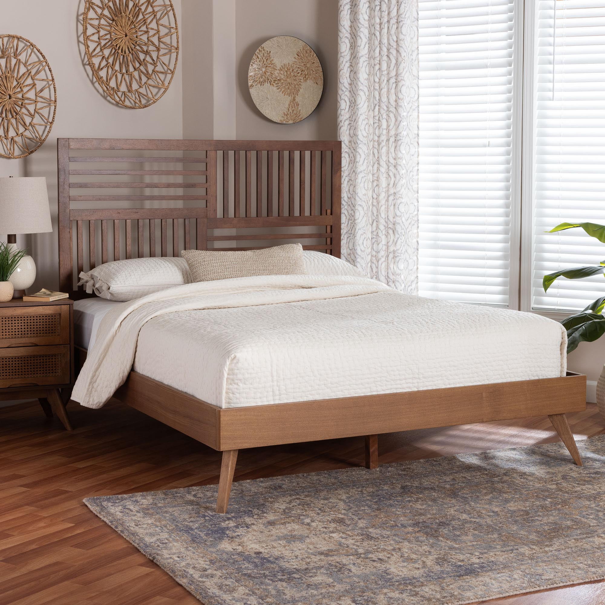 Baxton Studio Gemma Mid-Century Platform Bed, King, Ash Walnut