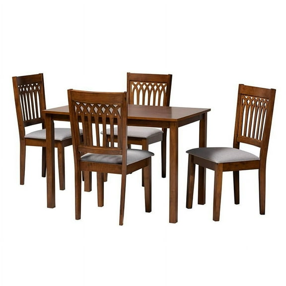 Baxton Studio Genesis Gray Fabric and Walnut Brown Wood 5-Piece Dining Set