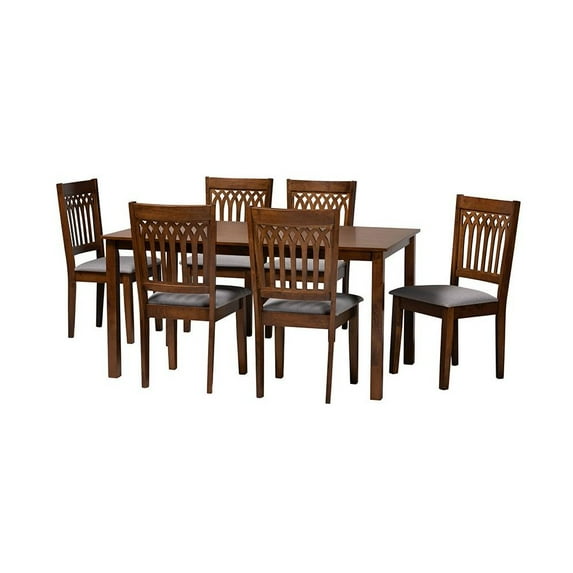 Baxton Studio Genesis Modern Grey Fabric and Walnut Brown Finished Wood 7-Piece Dining Set