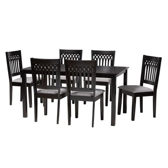 Baxton Studio Genesis Gray Fabric and Dark Brown Wood 7-Piece Dining Set