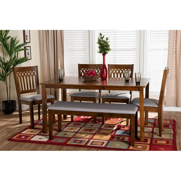 Baxton Studio Genesis Modern Grey Fabric and Walnut Brown Finished Wood 6-Piece Dining Set
