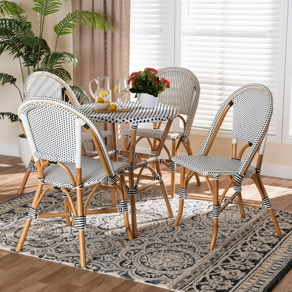 Baxton Studio Genica Rattan French Provincial Dining Sets, 5-Piece, Brown