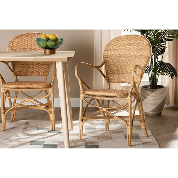 Baxton Studio Genna Moder Brown Finished Rattan Dining Chair