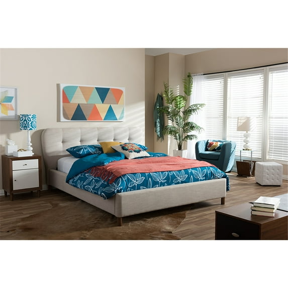 Baxton Studio Germaine Mid-Century Modern Fabric Grid-Tufting Platform Bed, Multiple Colors, Multiple Sizes