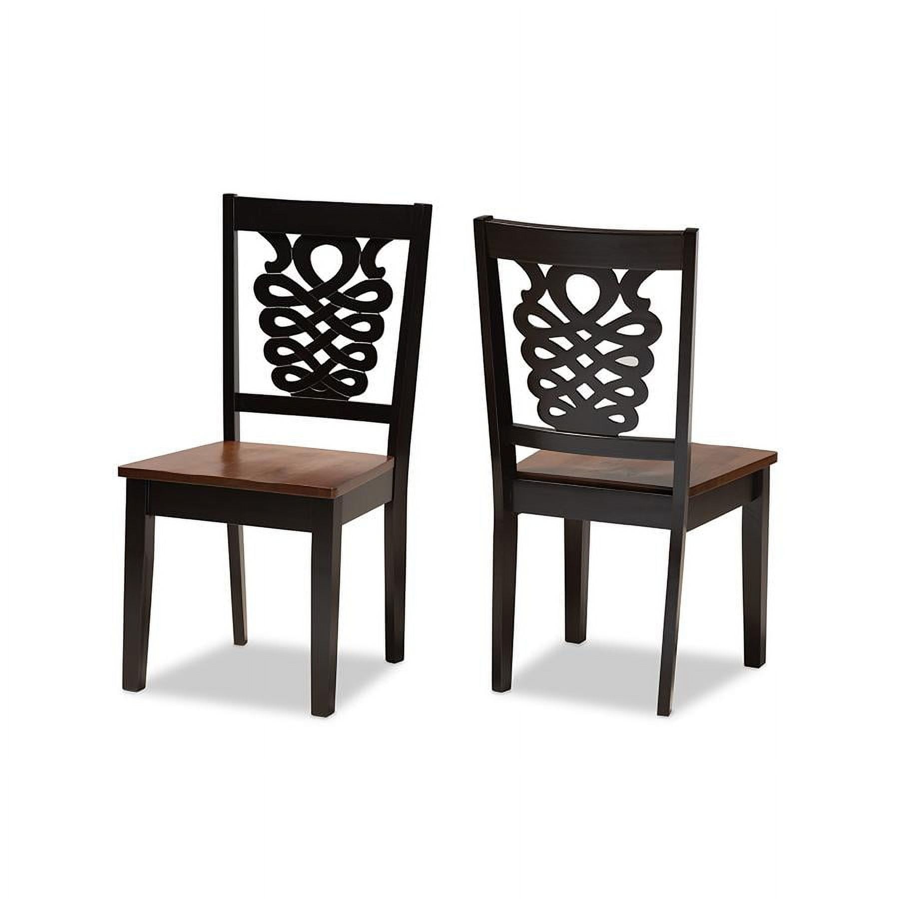 Gervais Two-Tone Dark Brown and Walnut Wood Dining Chair Set