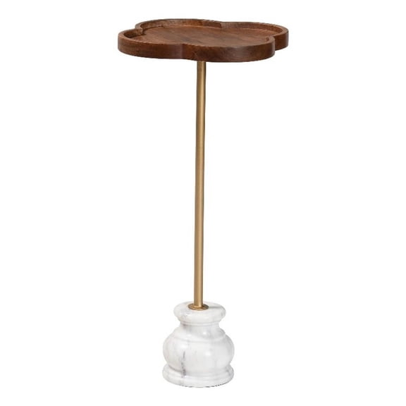 Baxton Studio Gezana Drink Table with Marble Base Compact Pedestal Accent Table