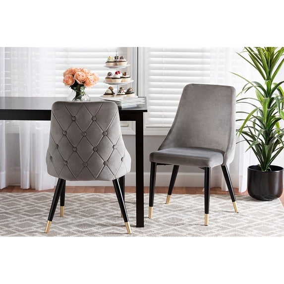 Baxton Studio Giada Contemporary Glam and Luxe Grey Velvet Fabric and Dark Brown Finished Wood 2-Piece Dining Chair Set