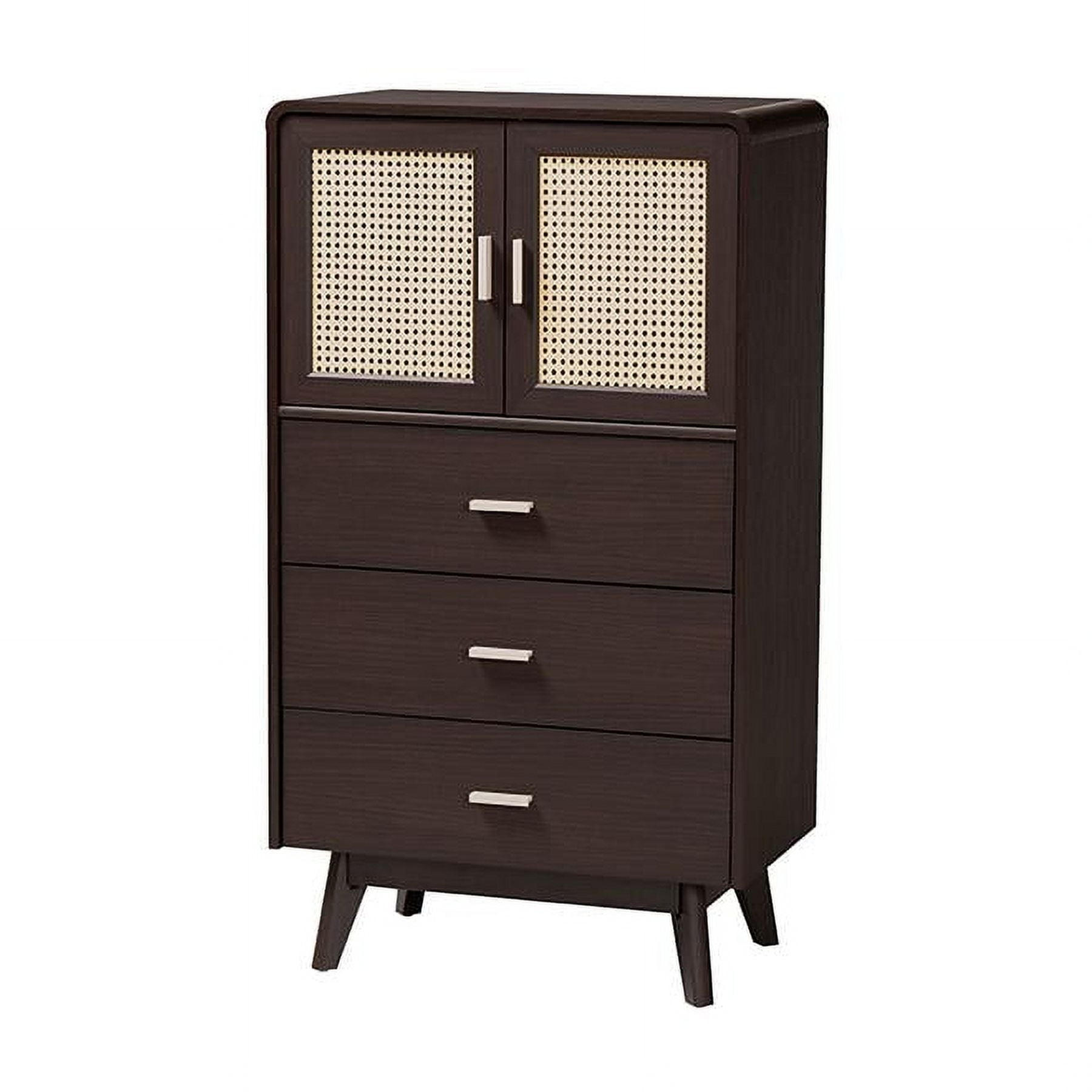 Giancarlo Espresso Brown 3-Drawer Wood Storage Chest with Rattan Doors