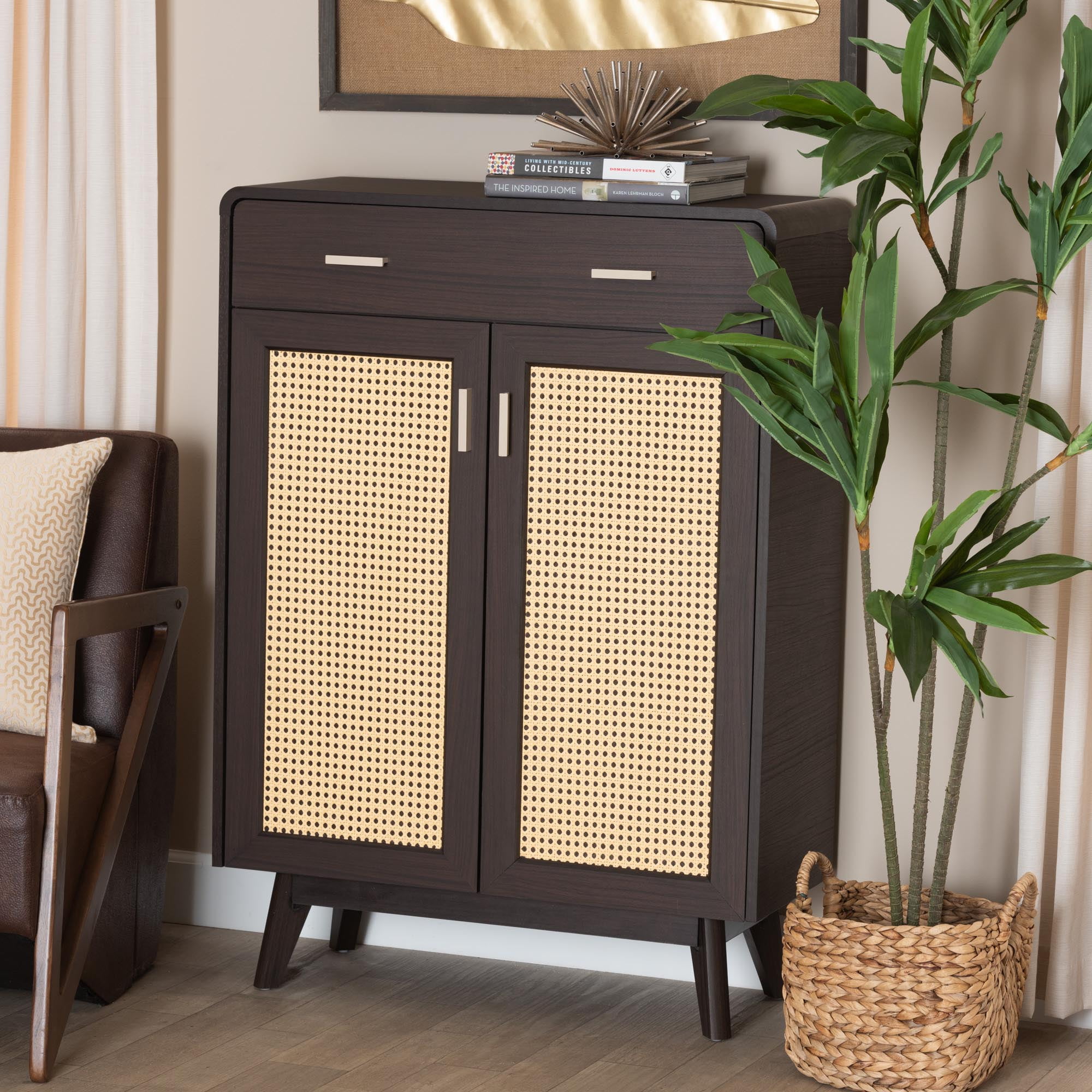 Baxton Studio Giancarlo Mid-Century Shoe Cabinet, 4-Shelf Baxton Studio Giancarlo Mid-Century Shoe Cabinet, 4-Shelf