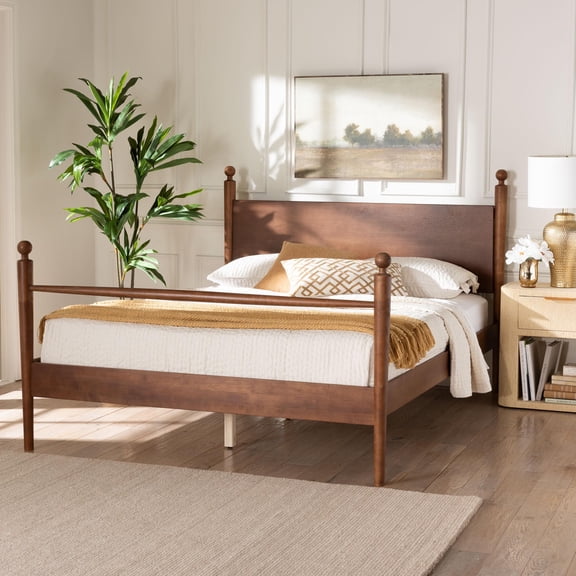 Baxton Studio Gianetta Japandi Platform Bed, Queen, Walnut Brown