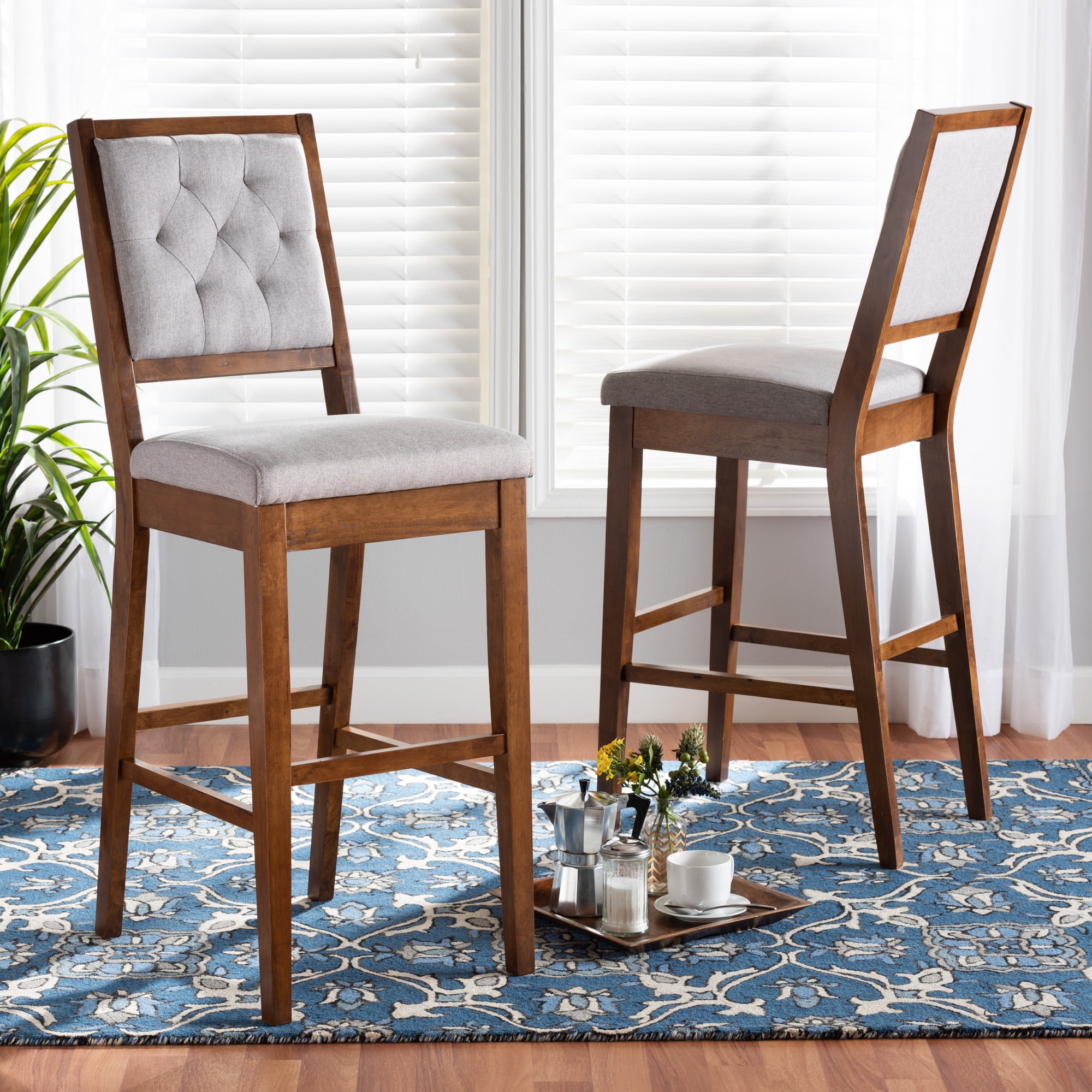 Baxton Studio Gideon Bar Stool Grey and Walnut Brown Set of 2