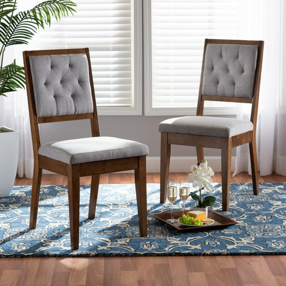 Baxton Studio Gideon Dining Chair, Set of 2, Grey and Walnut Brown