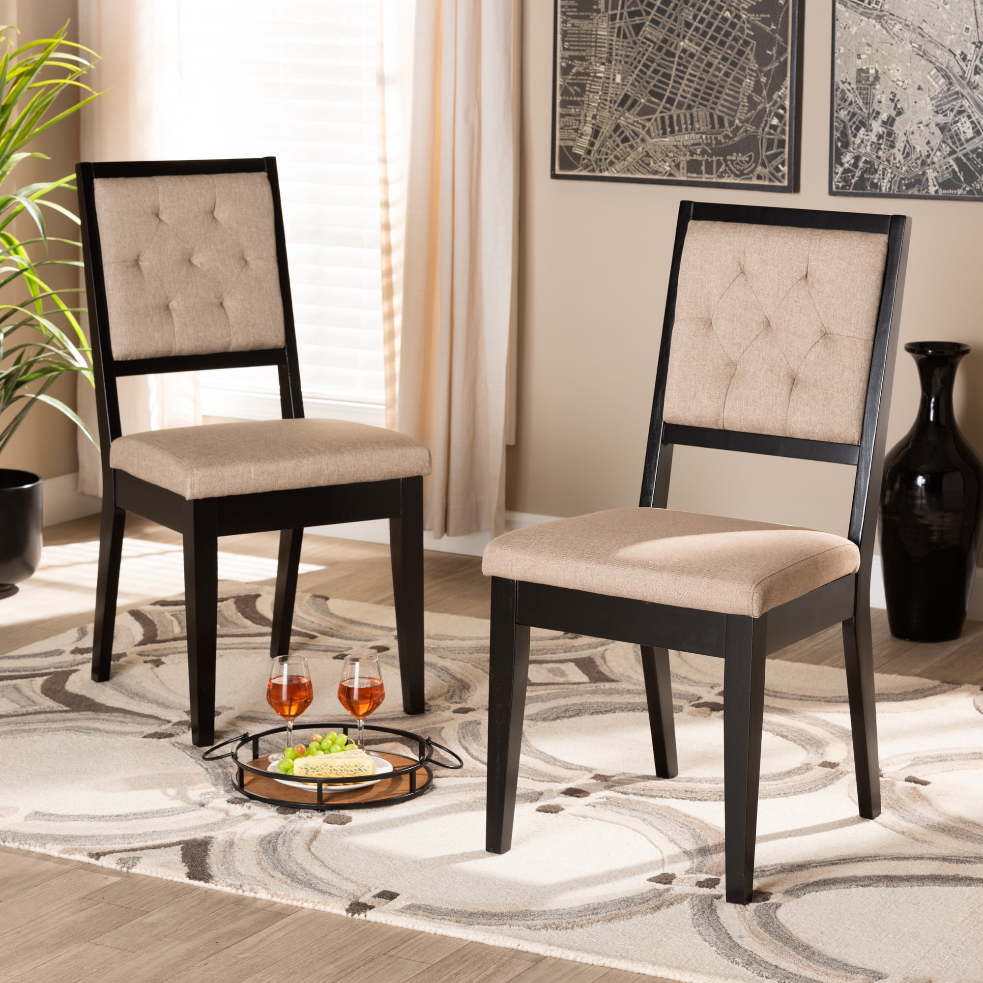 Baxton Studio Gideon Dining Chair, Set of 2, Sand and Dark Brown