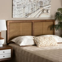 Baxton Studio Gilbert Mid-Century Wood Back Support Rattan Headboard, Queen, Ash Walnut
