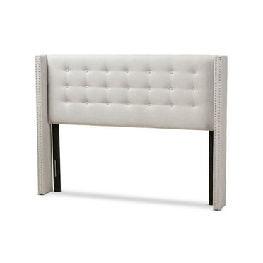Baxton Studio Ginaro Modern And Contemporary Greyish Beige Fabric Button-Tufted Nail head King Size Winged