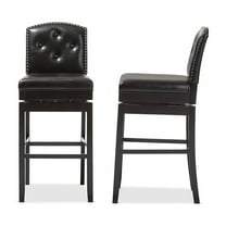 Baxton Studio Ginaro Modern and Contemporary Dark Brown Faux Leather Button-tufted Upholstered Swivel Bar Stool (Set of